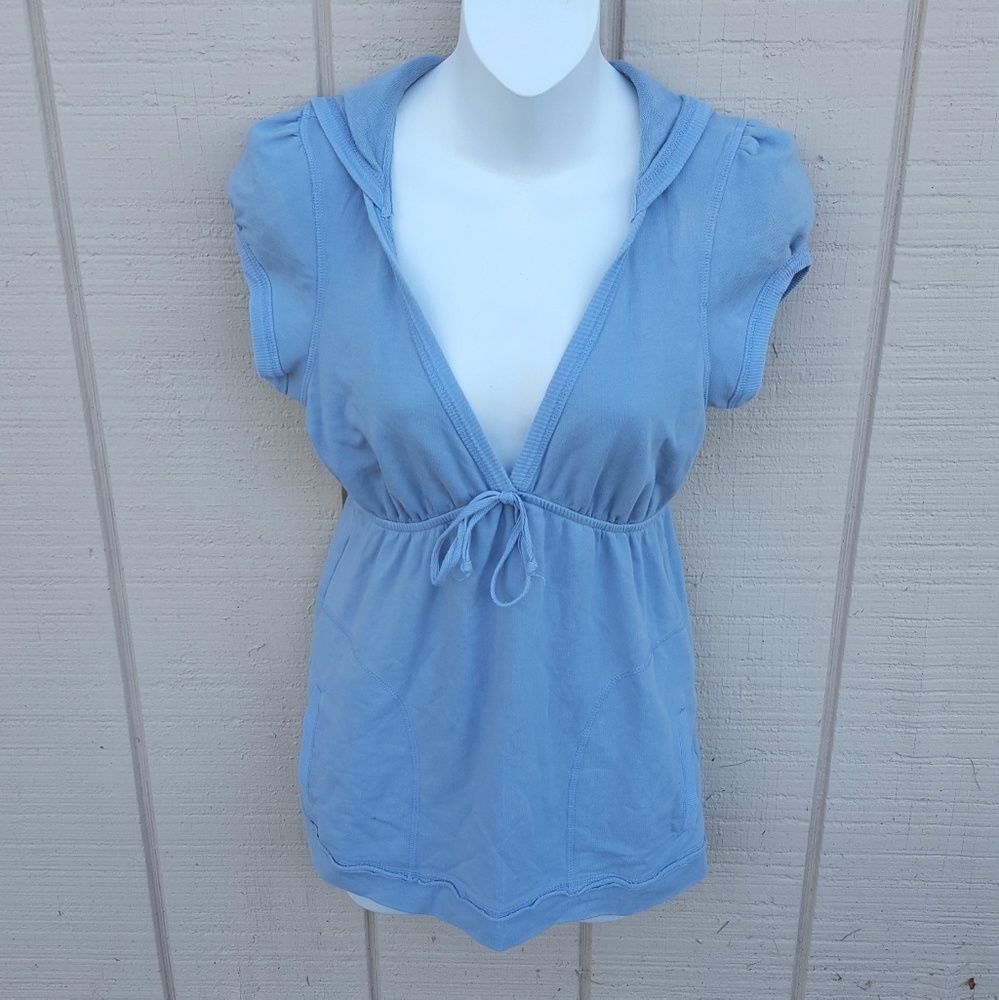 Emma and Sam Cap Sleeve Smoke Blue Hoodie Top